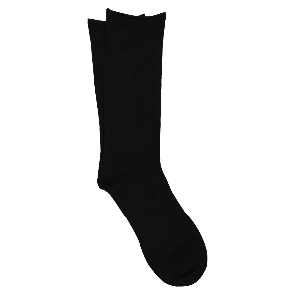 Cashmere silk roll-top crew sock in Black, lightweight and warm with relaxed cuff.
