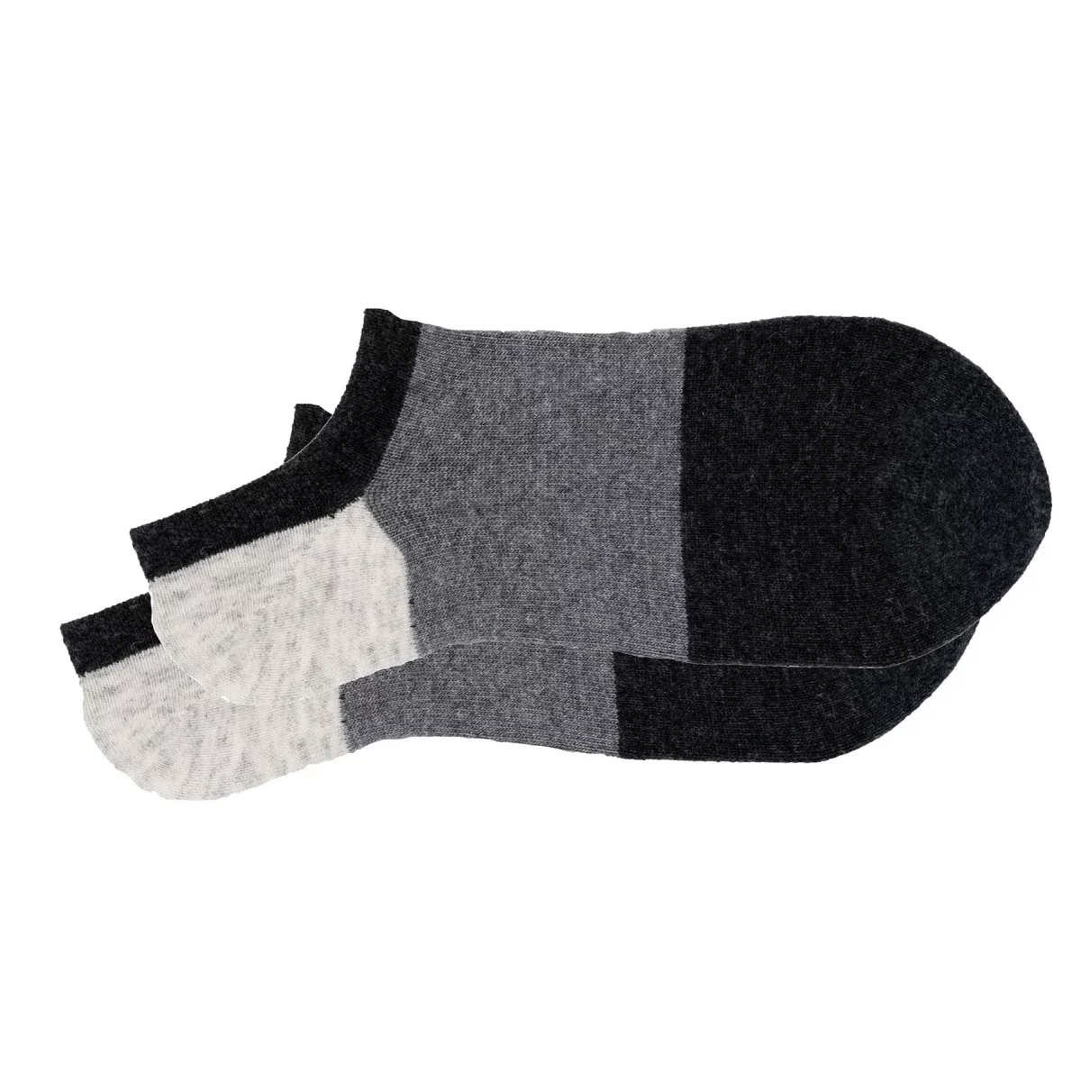 Cashmere silk colorblock no-show sock in Charcoal, Gray, and Sea Salt.